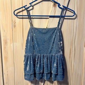 Velvet babydoll tank top | baby blue | size S | American Eagle Outfitters
